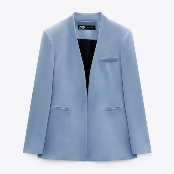 Zara Jackets & Blazers - Zara collarless blazer blue size medium nwt new with tag long sleeve